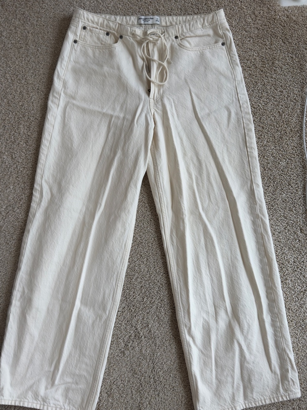 Abercrombie & Fitch Cream Drawstring Ultra Loose Low Rise Jeans